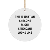 Flight Attendant Gifts, Awesome Flight Attendant Circle Ornament, Funny Quote Gifts from Men to Flight Attendants for Christmas - Image 1